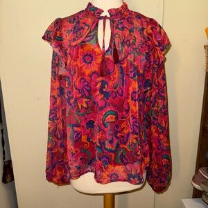 Flying Tomato Vibrant Paisley ruffle Blouse red Pink, Orange, Purple sm